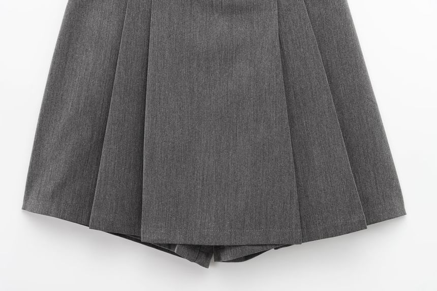 Avauntgardo - Set: Hoge taille effen geplooide mini A-lijn skort + riem