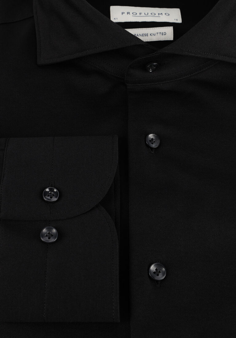 zwarte profuomo klassiek overhemd shirt x-cutaway japanese knitted