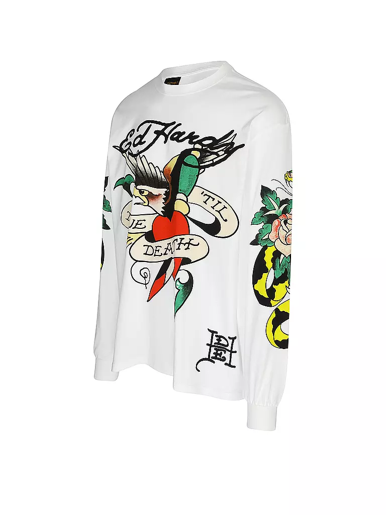 ED HARDY T-Shirt TRUE TILL ROSE SNAKE weiss