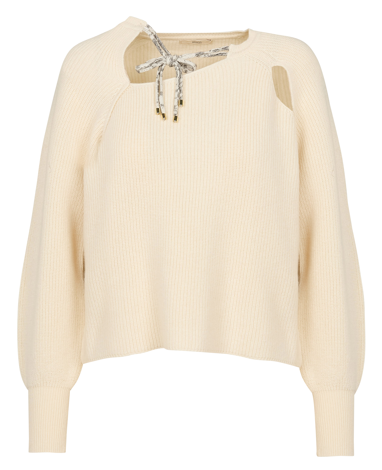 MARCIA - Pull col rond en laine et en coton mélangés | Beige