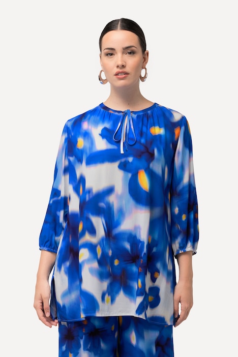 Tunika, Blüten, A-Linie, Rundhals, 3/4-Arm