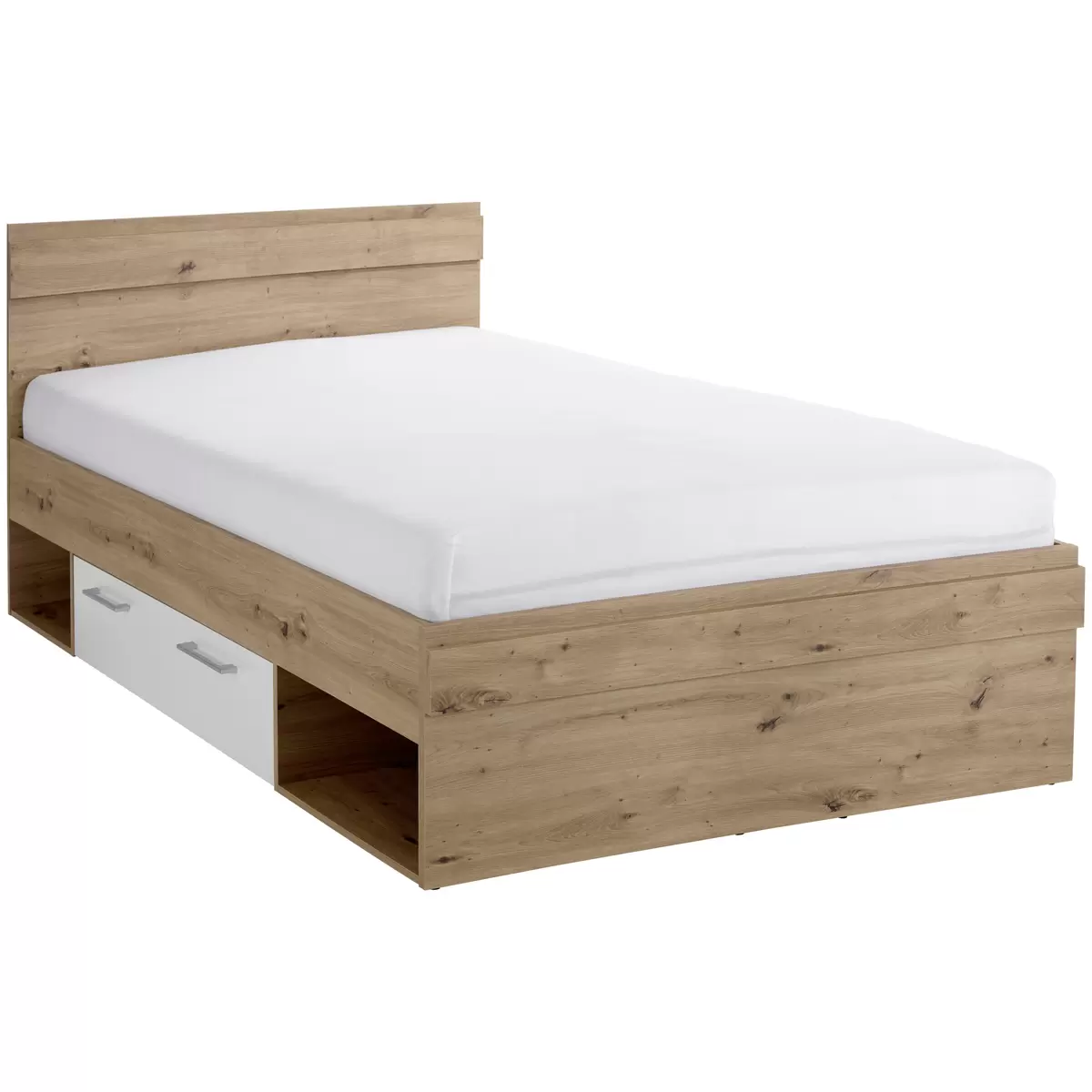 Bett Box 120x200 weiss,Eiche