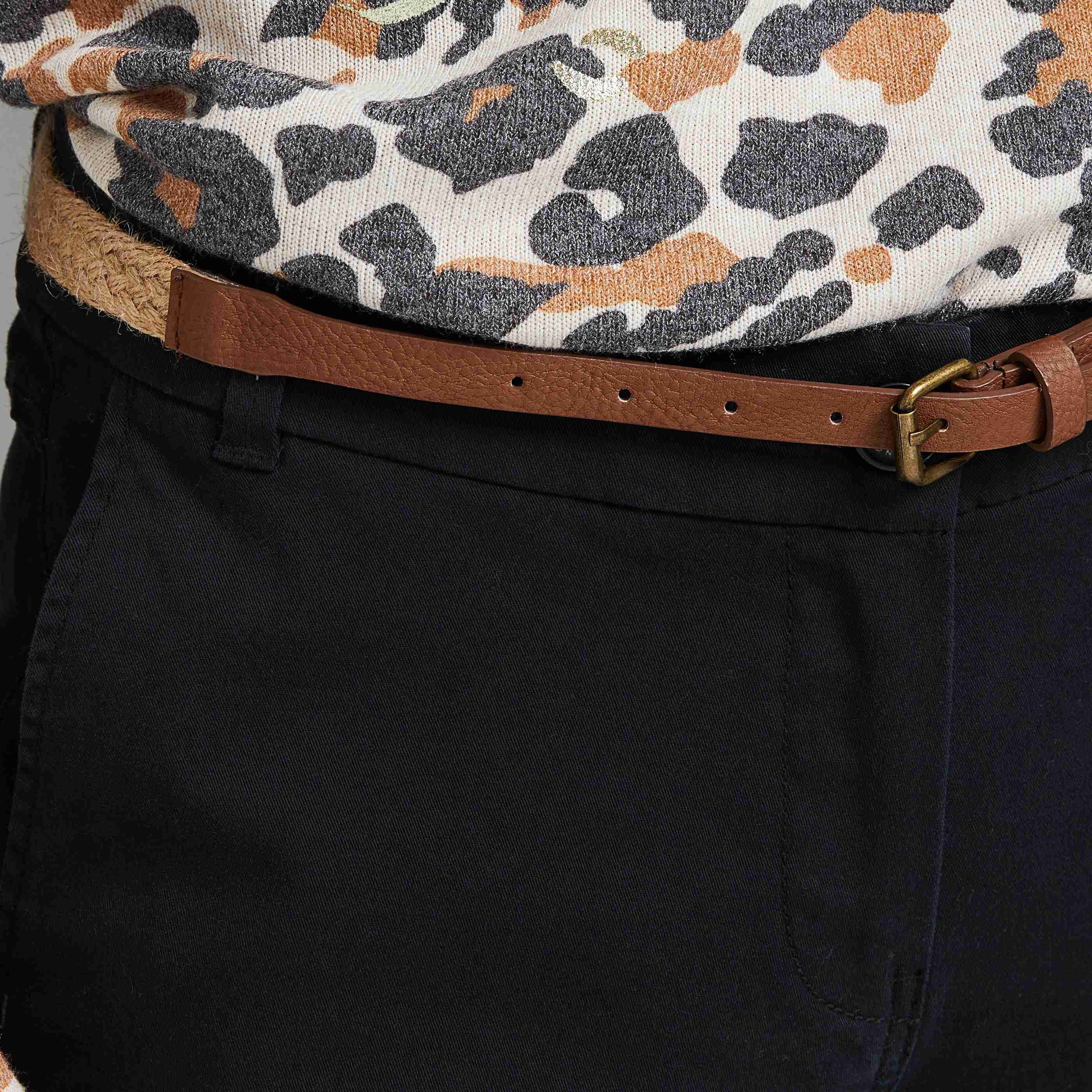 Pantalon chino avec ceinture femme - NOIR