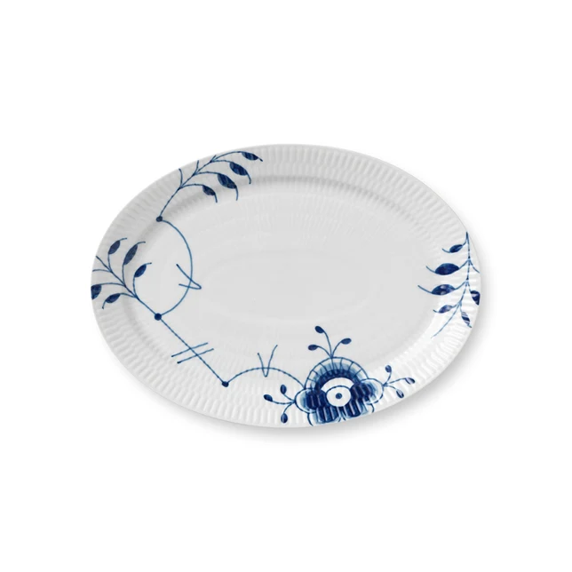 Royal Copenhagen  Blå Mega Riflet oval tallerken - Ø28 cm