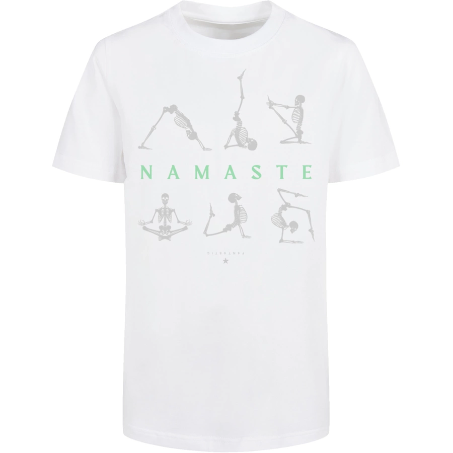 F4NT4STIC Basic Kids Tee Namaste Yoga Skelett Halloween weiß