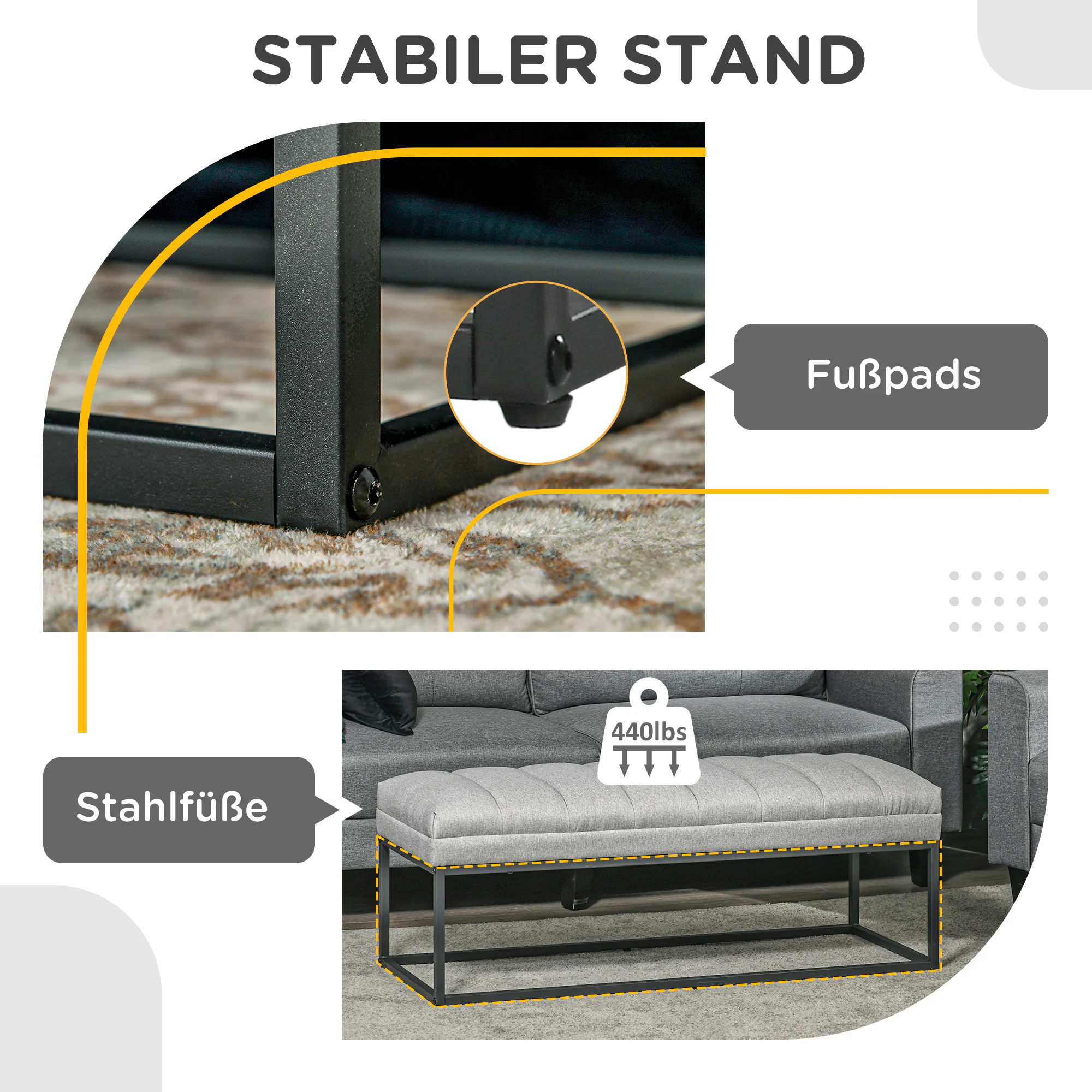 HOMCOM Sitzbank mit Stahlrahmen grau 120L x 44B x 45,5H cm