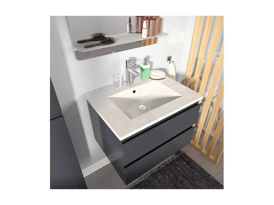Meuble simple vasque gris anthracite 60cm + vasque