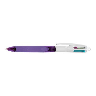 BIC 4 Couleurs Grip - Stylo bille 4 couleurs - permanent - rose, turquoise, pourpre, vert citron - encre à huile - 1 mm - moyen - rétractable (pack de 12)