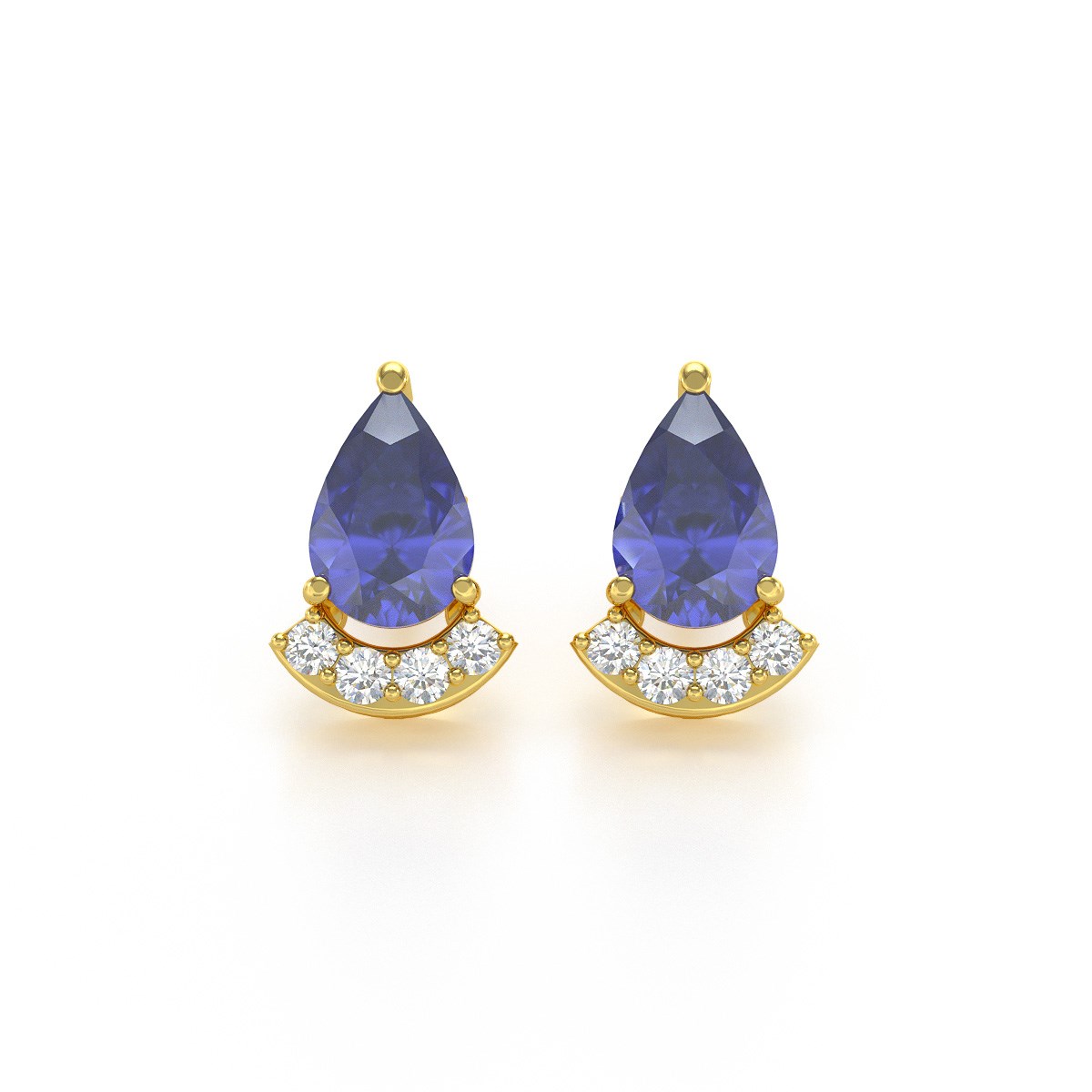 Boucles d'oreilles ADEN Or 585 Jaune Tanzanite et Diamants 1.40grs