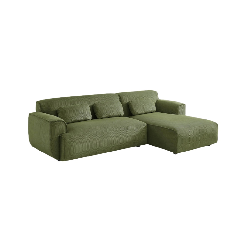 Canapé d’angle L 4 places en tissu côtelé vert mousse