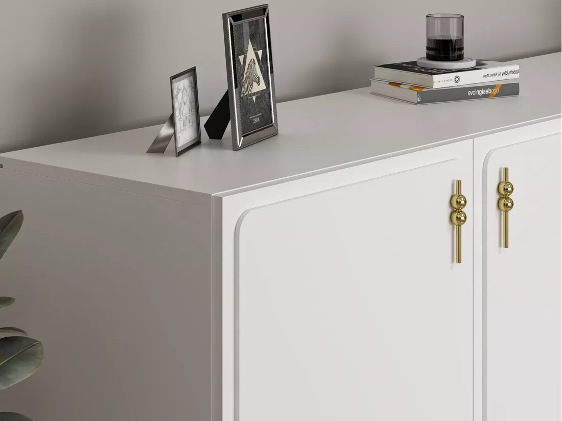 Buffet avec 2 portes, 1 tiroir et 1 niche - Blanc et Doré - MAVELYA
