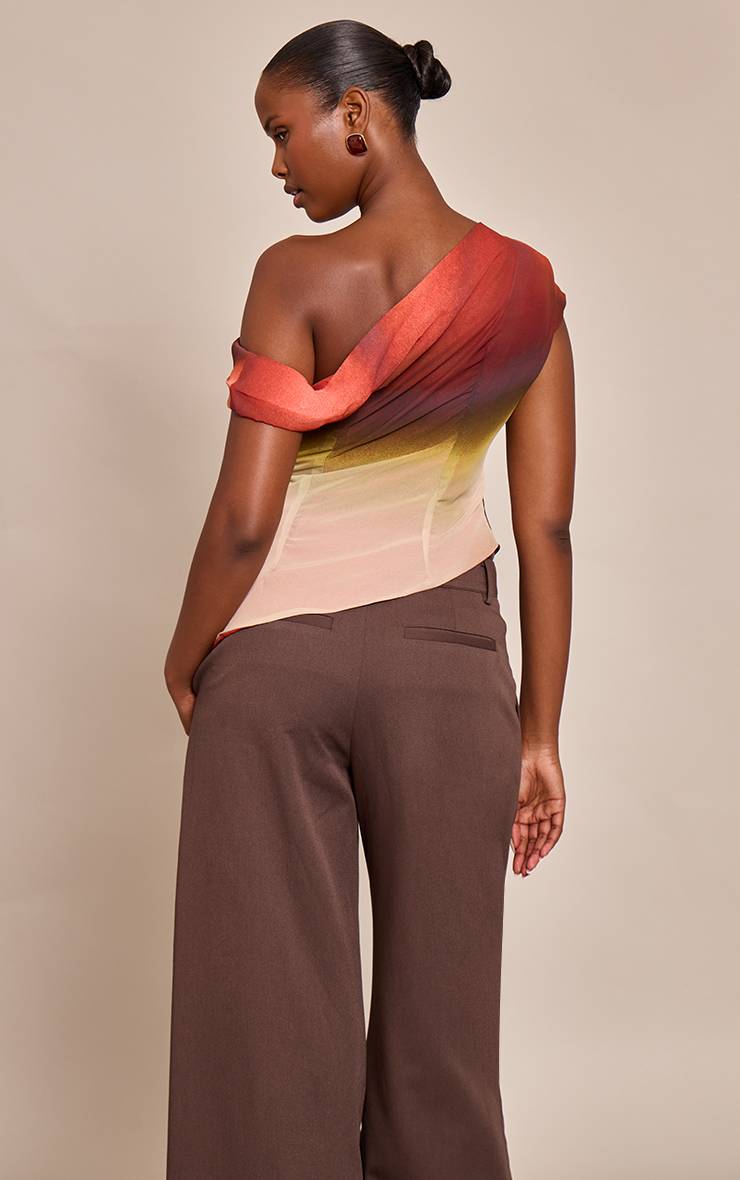 Multicolore Haut Long Drapé Asymétrique En Mousseline