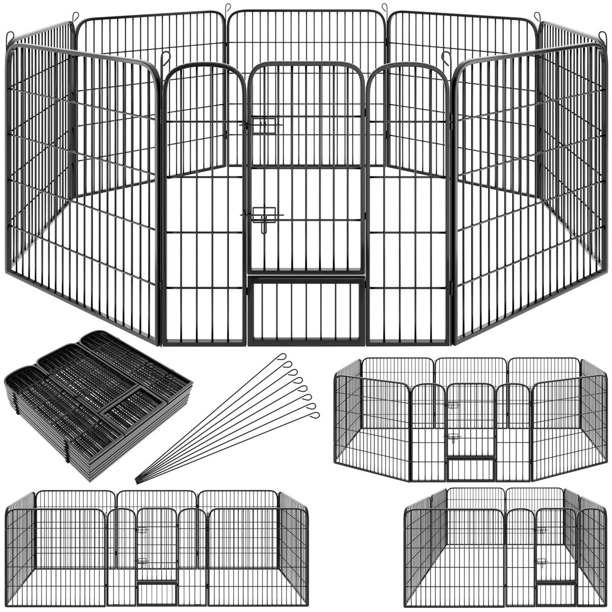 tectake Lisa 8-delige puppyren, opvouwbaar, grondverankering mogelijk
