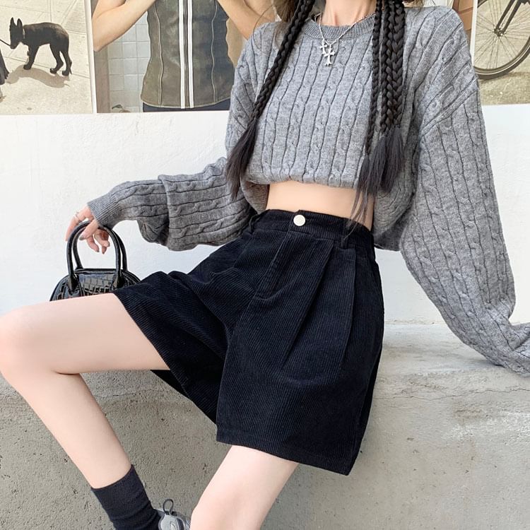 OUREA - Hoge taille effen corduroy shorts met wijde pijpen