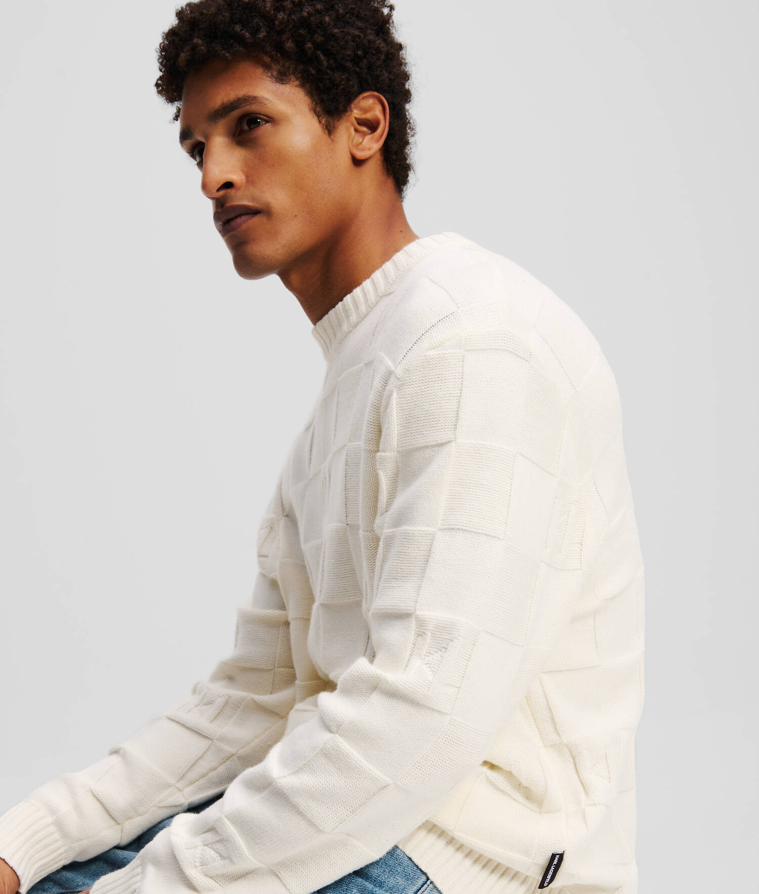 PULL À CARREAUX KL MONOGRAM - Crème Cannoli