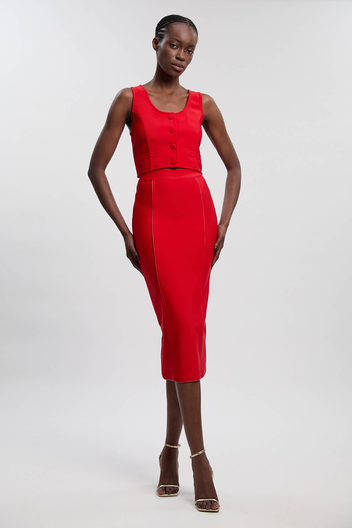 KarenMillen Haut à Encolure Dégagée avec Détails Boutons Bandage