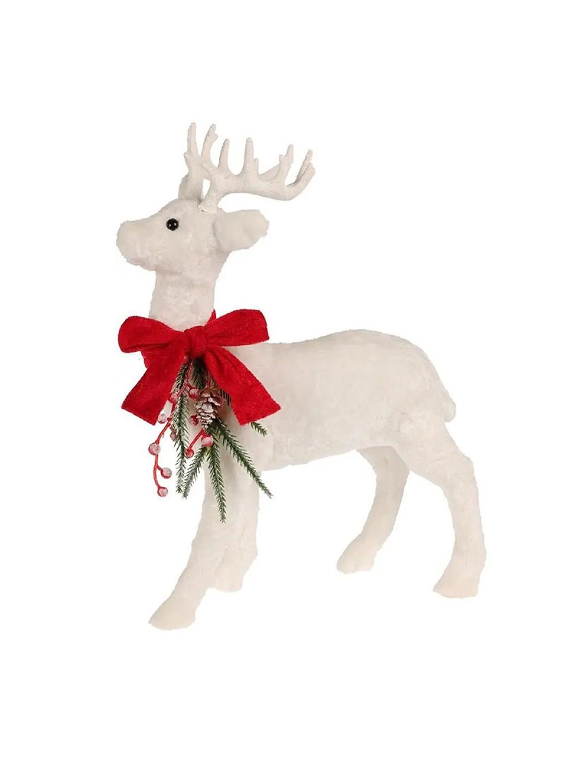Christmas Decoration - Standing Reindeer with LED Lights and White Fabric 30x30x12cm