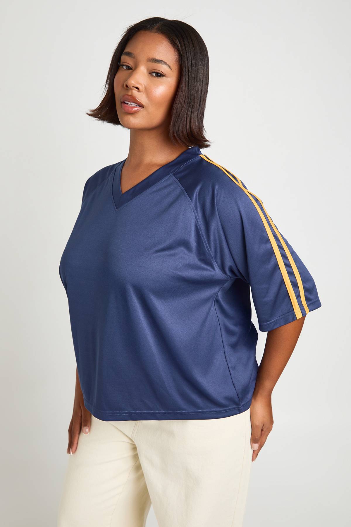 boohoo Top de football à rayures Plus