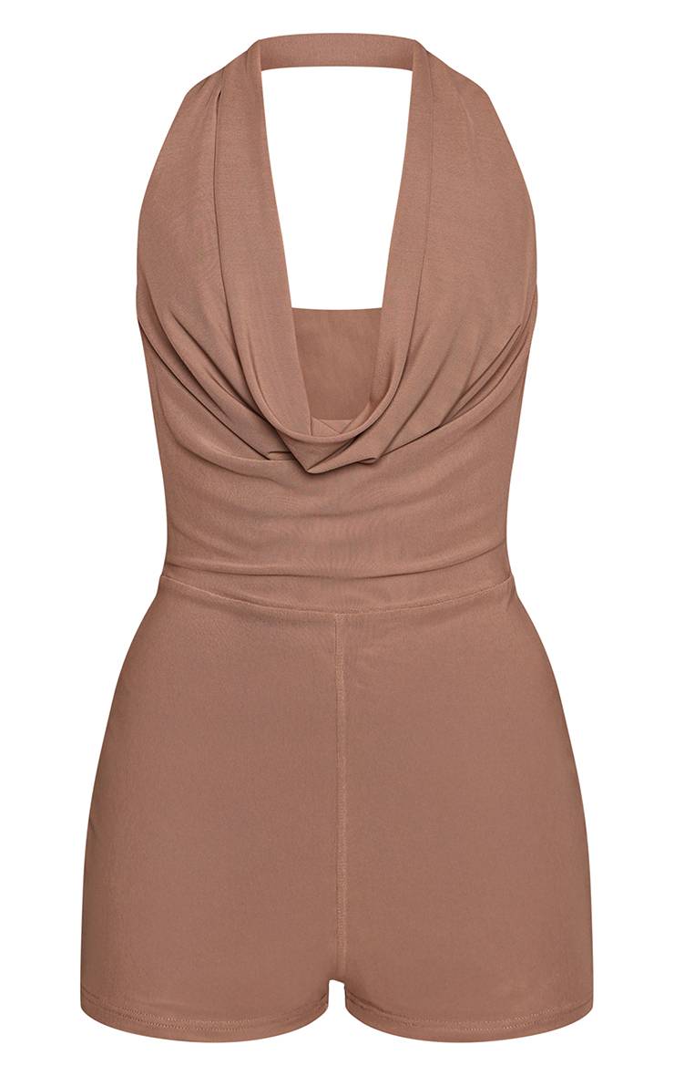 Taupe Combinaison-short Dos Nu Détails Perles Et Maille