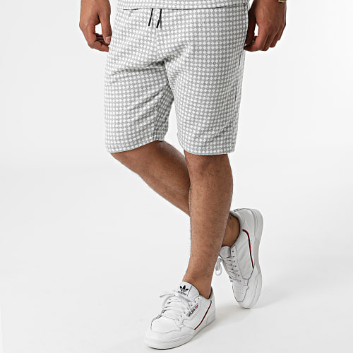 Ensemble Tee Shirt Short A Carreaux 157T Gris Blanc