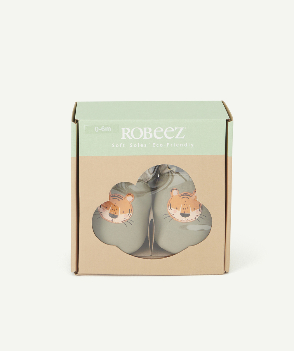 ROBEEZCHAUSSONS BÉBÉ KAKI EN CUIR AVEC RENARDS