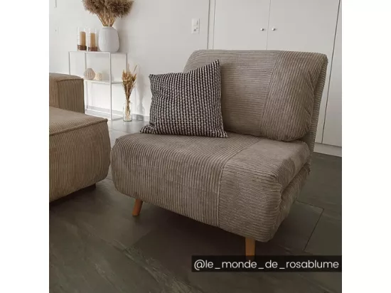 Fauteuil convertible en velours côtelé PALULA - Gris clair
