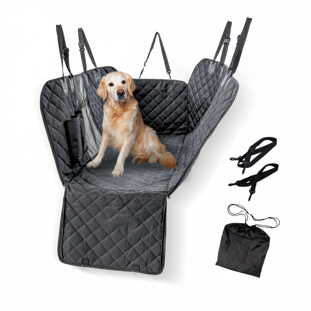 Capa para banco de carro para cães | Universal | Antiderrapante | Impermeável | Bolso lateral | Preta | Sammy | Mobiclinic
