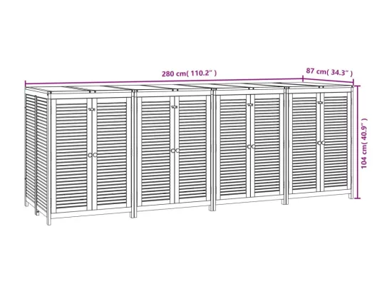 Boîte de rangement de jardin 280x87x104 cm bois massif d'acacia