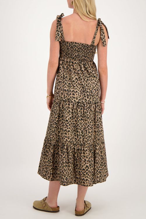 Midi jurk met smock en panterprint