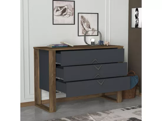 Commode Dcastillej, Commode polyvalente, Commode de chambre, Meuble avec tiroirs, 110x45 h76 cm, Noyer et Anthracite