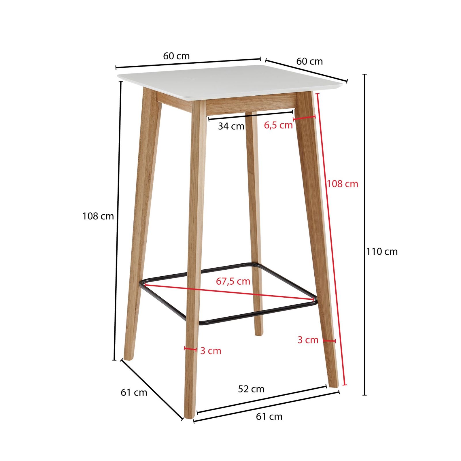 Bartisch - weiß - 60 cm