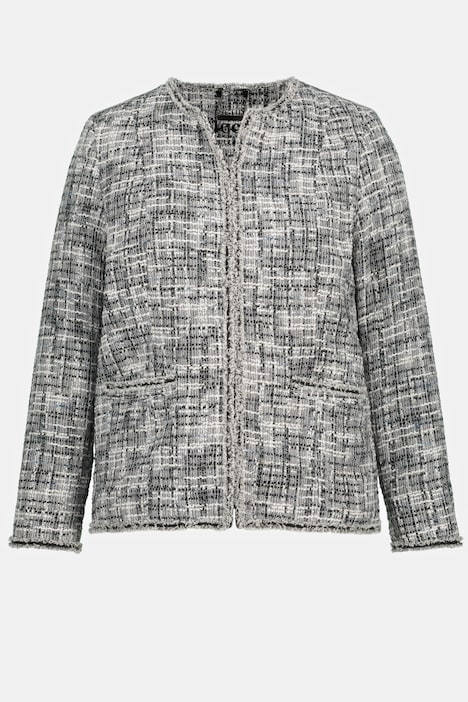 Bouclé-Jacke, Zierband, Rundhals, Hakenverschluss