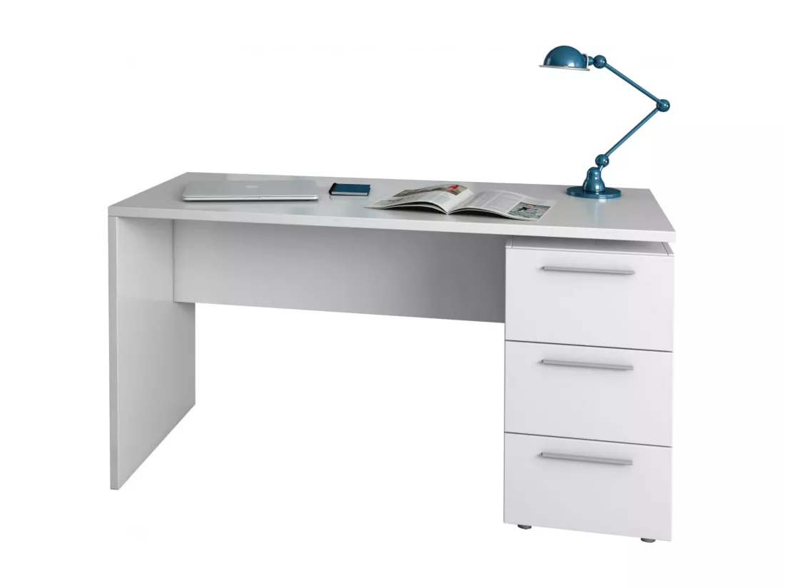 Bureau Dbuttar, Bureau moderne, Table d'étude avec commode avec 2 tiroirs et 1 porte, 138x60h74 cm, Blanc