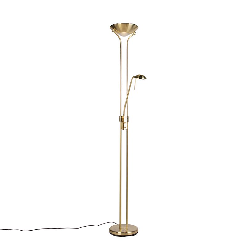 Vloerlamp goud met leeslamp incl. LED en dimmer - Diva 2