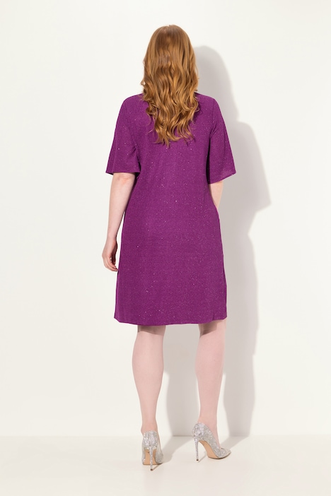 Midikleid, A-Linie, Glitter, V-Ausschnitt, 3/4-Arm