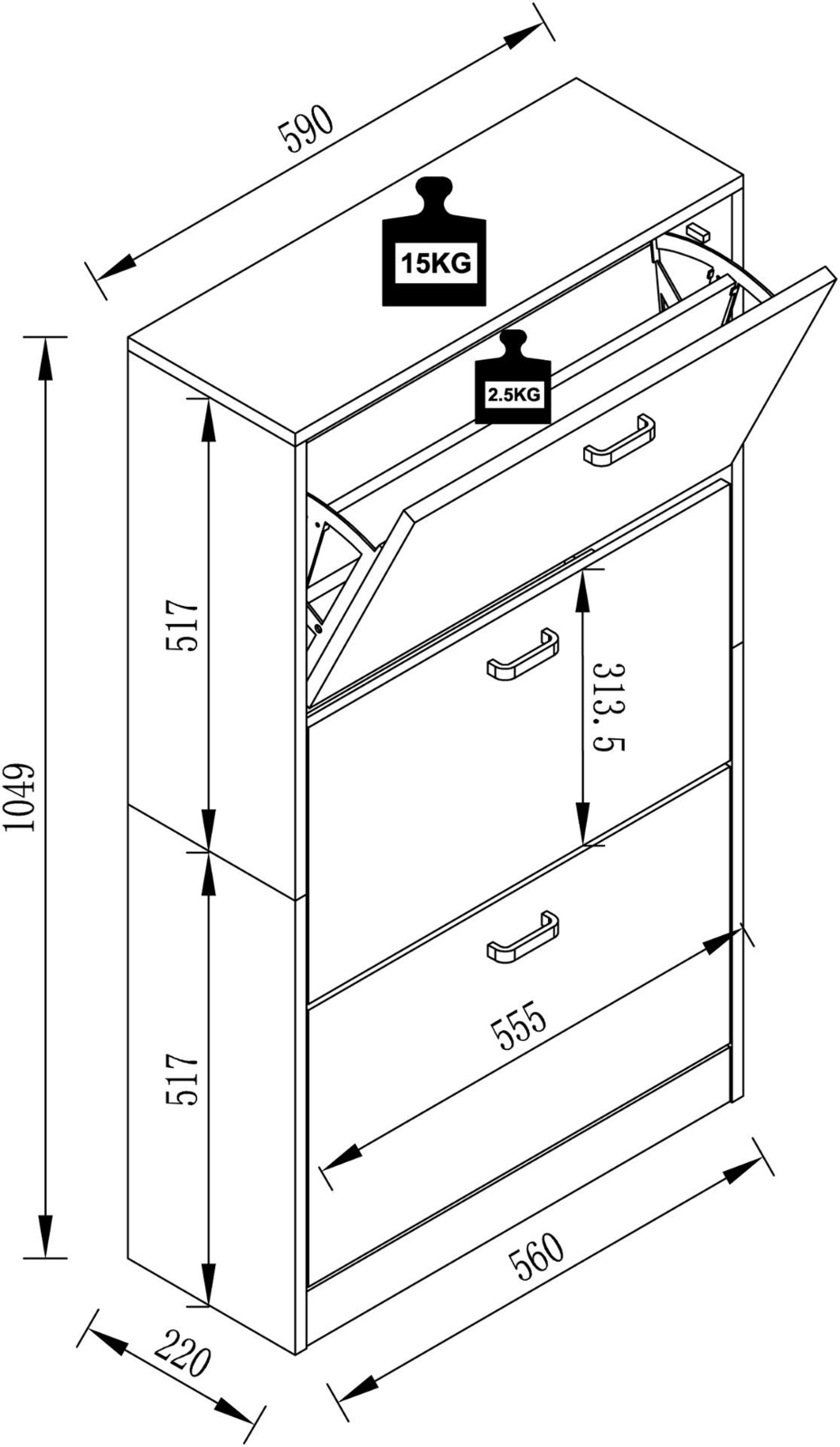 Schuhschrank SIPOS L - anthrazit - 105x59x22 cm
