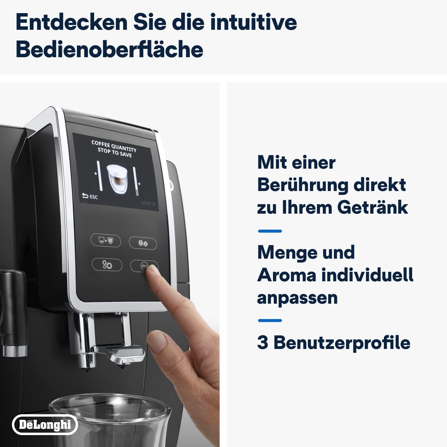 De'Longhi Dinamica Plus ECAM 370.70.B Kaffeevollautomat mit LatteCrema Milchsystem, Cappuccino & Espresso, 3,5 Zoll TFT Touchscreen Farbdisplay und App-Steuerung, Kaffeekannen-Funktion, schwarz