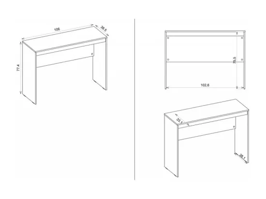Bureau Chêne et Blanc 2 Voiles de fond de renfort L 106 H 77.4 P 38.5 cm