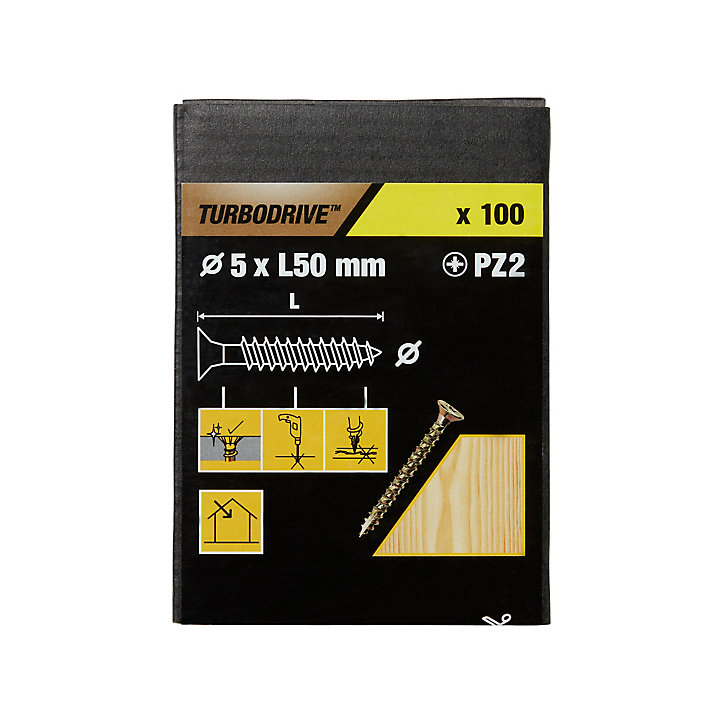 Vis à bois Turbodrive Premium pozidriv zinguée jaune 5x50 mm - 100 pièces