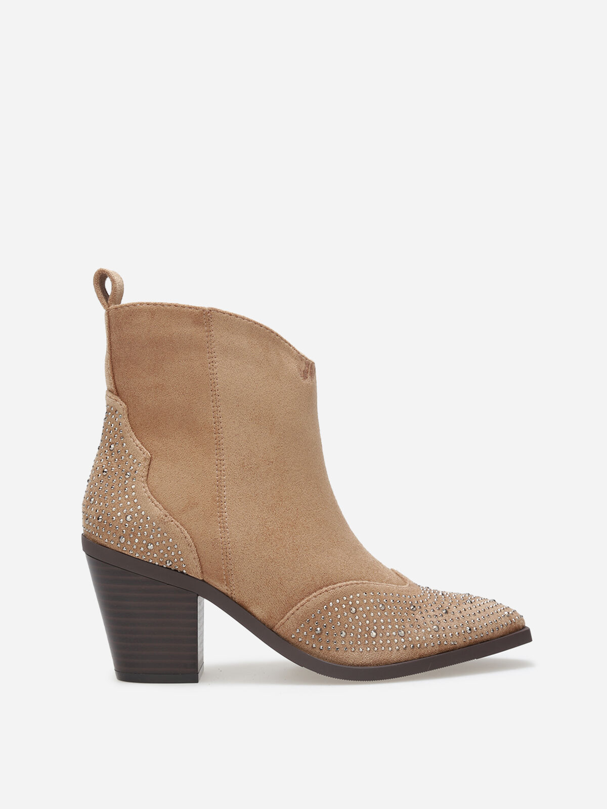 Santiags en suédine à strass- Taupe