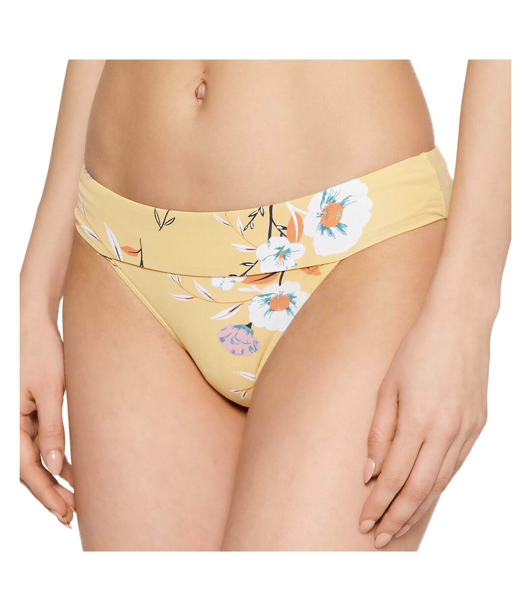 Bas de Bikini Jaune à fleurs Mi-haut Femme Roxy Lahaina Bay