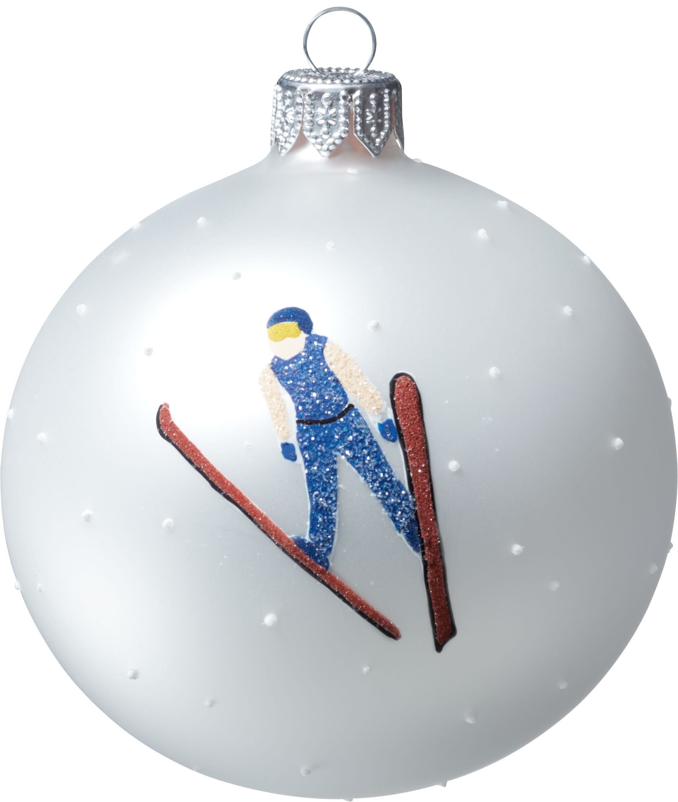 SKI Glaskugel - Weiss / D: 8 cm