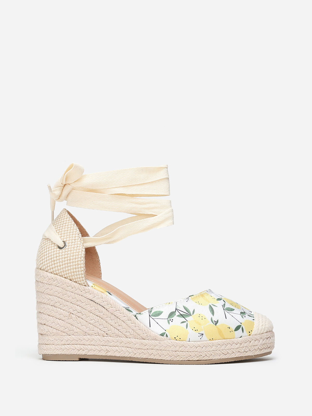 Espadrilles compensées à imprimé citrons- Jaune