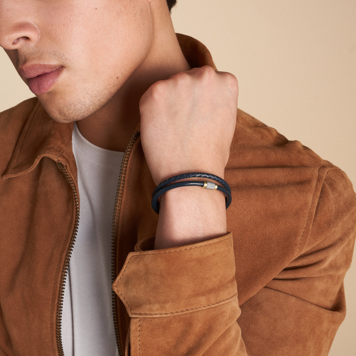 Bracelet FOSSIL acier cuir bleu marine