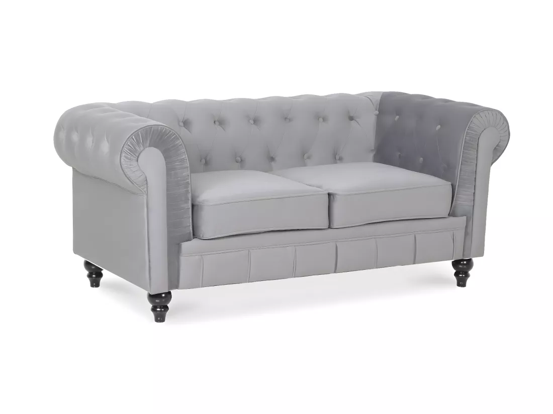 Canapé Chesterfield Velours 2 Places Altesse Argent