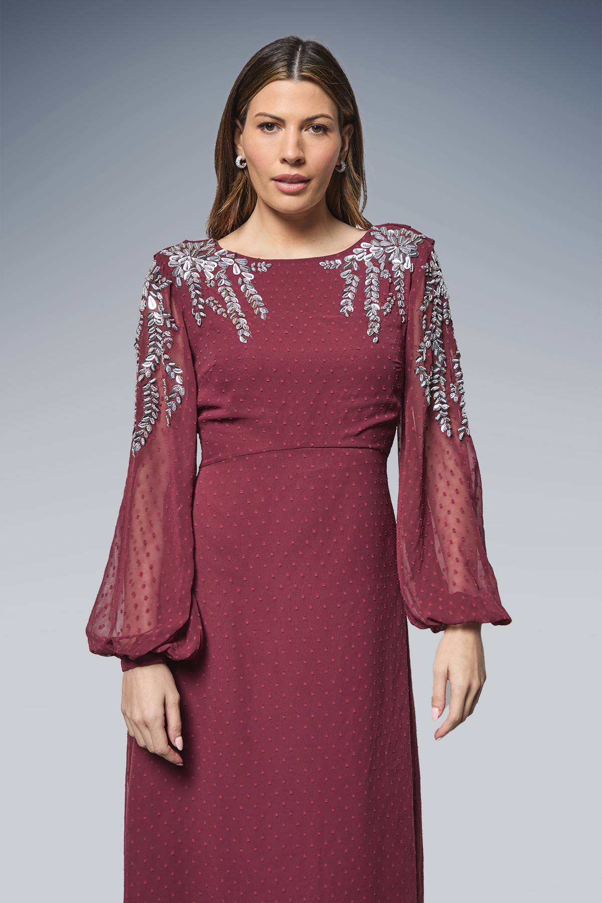 Wallis Robe Midi Drapée Ornée pour Occasions Spéciales