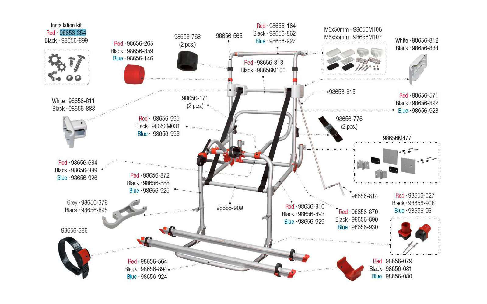 Fiamma Montagesatz passend für Carry Bike Lift 77 / Lift 77 E-Bike - Farbe Rot Fiamma Ersatzteilnummer 98656-354