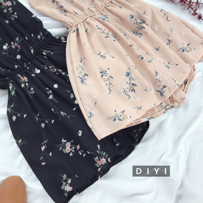 DIYI - Chiffon romper met spaghettibandjes en bloemenprint