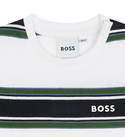BOSS T-shirt - Hvid/Navystribet m.  Grøn