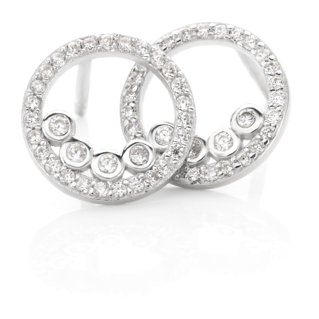 Boucles D'oreilles Puces Argent Blanc Ursine Oxydes De Zirconium